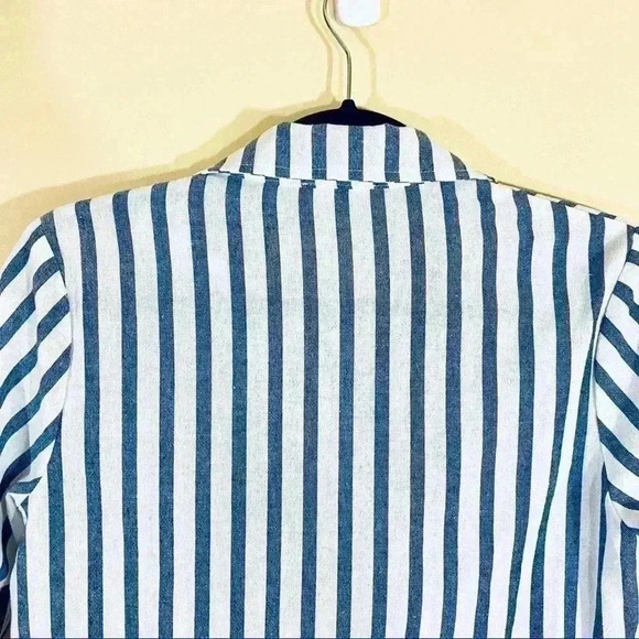 Miss Love Pinstripe Button Down Crop Top with Tie - Picture 8 of 11